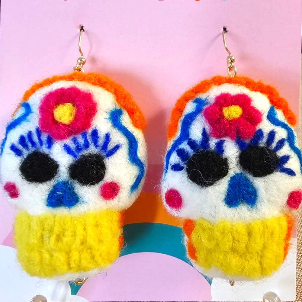 Sugar Skull/Catrina Wool Earrings
